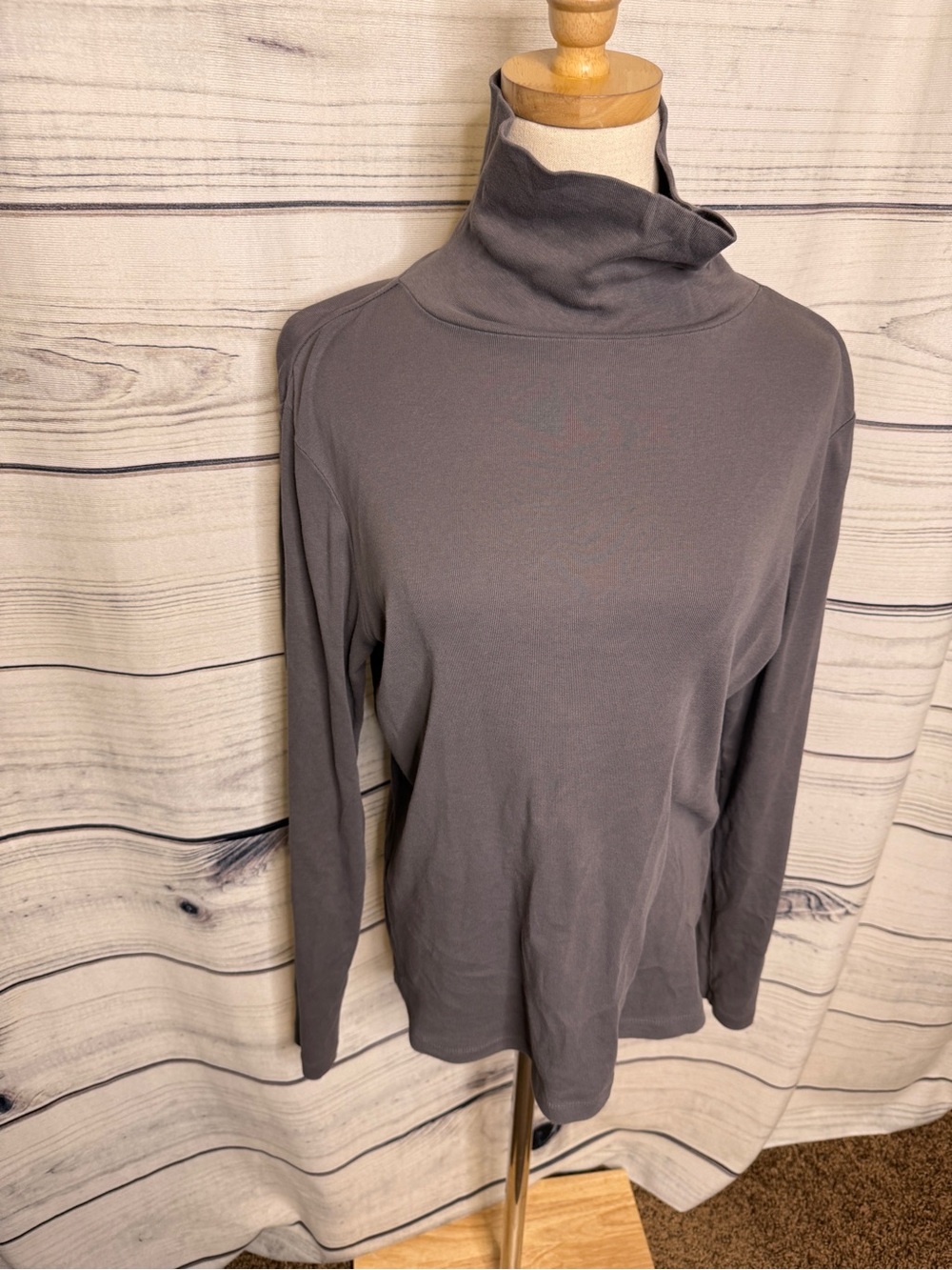Christopher & Banks Gray Mock Neck Long Sleeve Tee